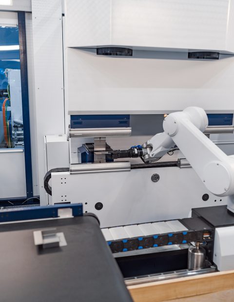 Robotic Arm production lines modern industrial technology. Automated production cell.